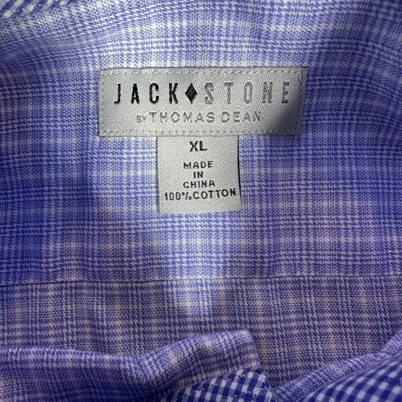 Jack Stone by Thomas Dean Shirt Mens XL Blue Plaid Long Sleeve Career Flip Cuff - Picture 4 of 5